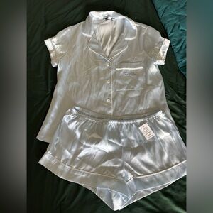 Bridal in Bloom by Jonquil Light Blue Satin PJ Set